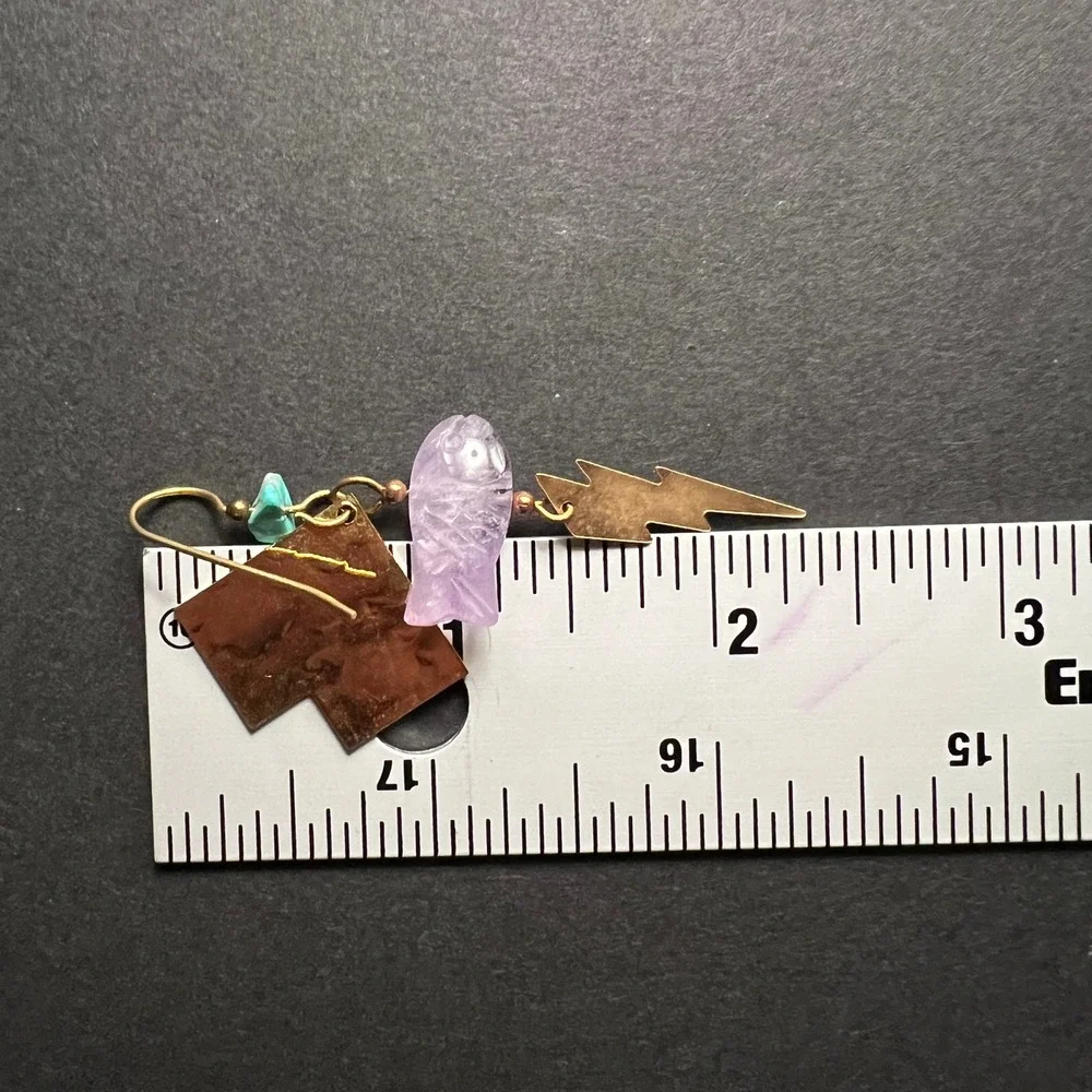 Artisan Fish Earrings Gold Tone‎ Rose Quartz Textured Boho